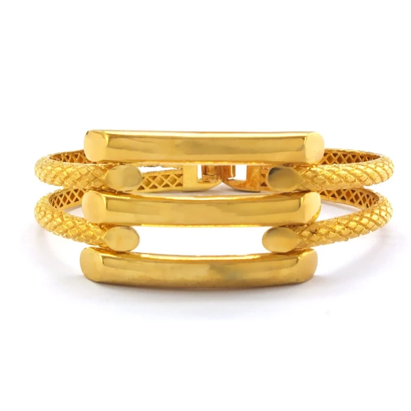 FerizZ Altın Kaplama İki Kollu 3 Sıra Kaburga Bilezik BLZ-501 - Resim 2