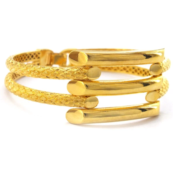 FerizZ Altın Kaplama İki Kollu 3 Sıra Kaburga Bilezik BLZ-501 - Resim 7