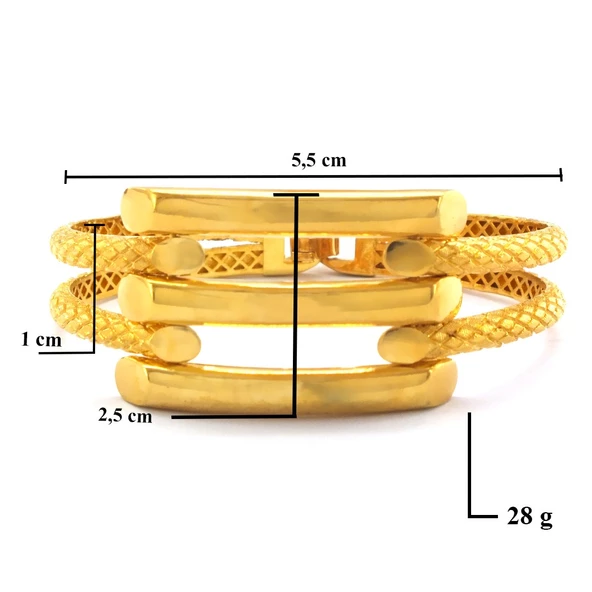 FerizZ Altın Kaplama İki Kollu 3 Sıra Kaburga Bilezik BLZ-501 - Resim 5