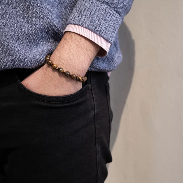 Kaplan Gözü Ve Hematit Doğal Taşlı Erkek Bileklik EBLK-472 - Resim 2