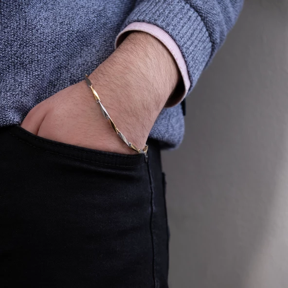 Çift Renkli Çelik Erkek Bilekliği EBLK-504 - Resim 2