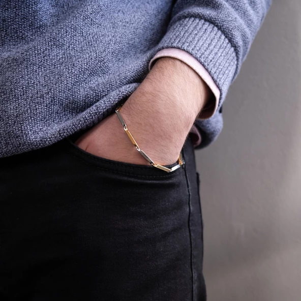 Çift Renkli Küp Model Çelik Erkek Bilekliği EBLK-505 - Resim 2