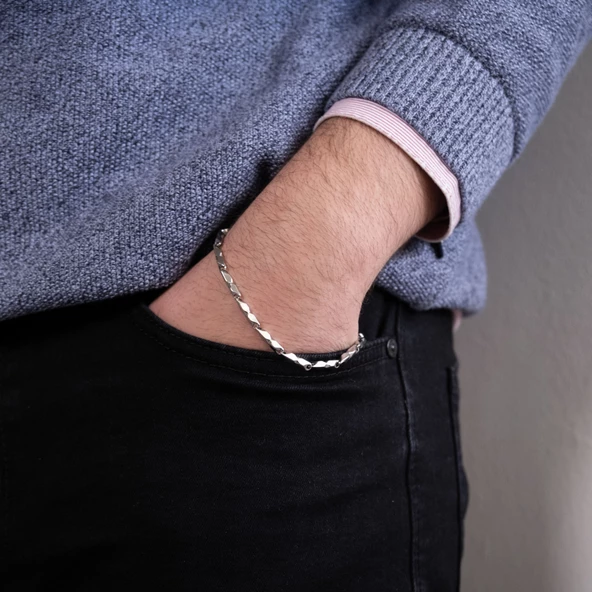 Kare Model Çelik Erkek Bilekliği EBLK-508 - Resim 2