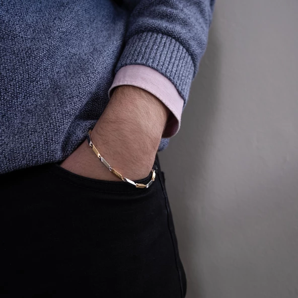 Çift Renkli Çizgili Erkek Bileklik EBLK-511 - Resim 2