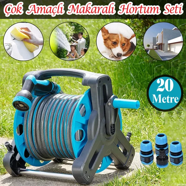 Makaralı Hortum Seti Garden Kit Bahçe Çeşme Su Hortumu İç Çap 1/2 Sulama Araç Yıkama 20 Metre