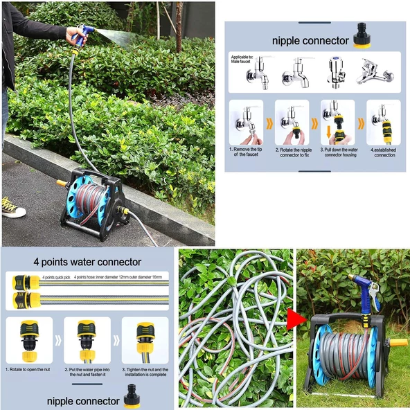 Makaralı Hortum Seti Garden Kit Bahçe Çeşme Su Hortumu İç Çap 1/2 Sulama Araç Yıkama 20 Metre - 2