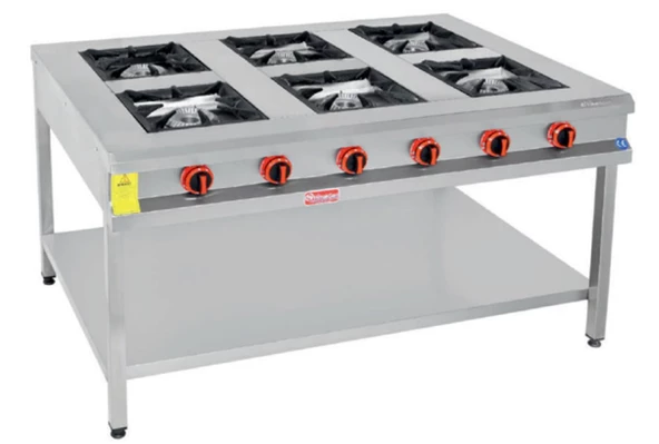 Himaksan Gazlı ve Lpg'li  6'lı Taban Raflı Paslanmaz Ocak 150x100x85 Cm