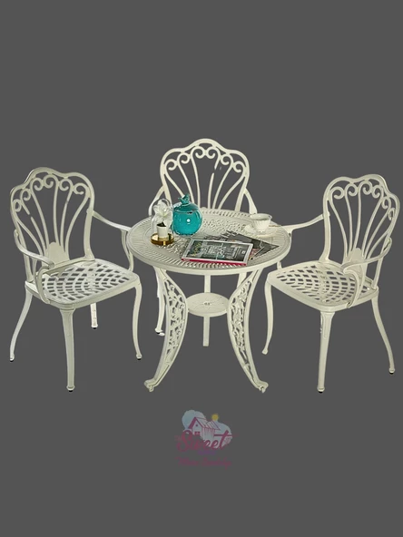 Ferforje görünümlü Plastik Yuvarlak İstanbul Masa Sandalye Takımı 1 Masa 3 Sandalye Balkon, Bahçe Mobilyası - 7