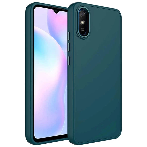 Xiaomi Redmi 9A Uyumlu  Uyumlu KılıfMetal Çerçeve ve Buton Tasarımlı Silikon Luna Kapak