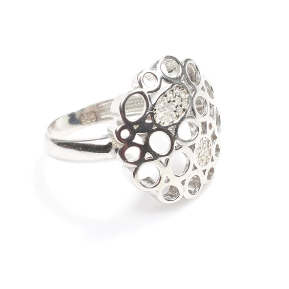 925 Ayar Gümüş Yuvarlak Ajurlu Model Yüzük - Resim 4