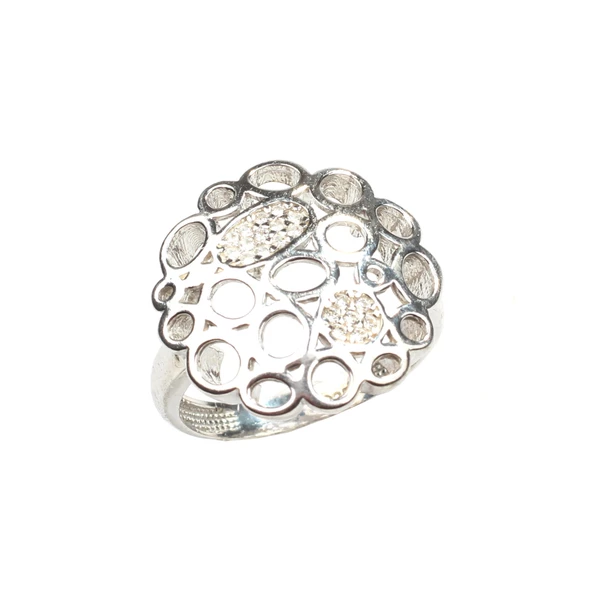 925 Ayar Gümüş Yuvarlak Ajurlu Model Yüzük - Resim 7