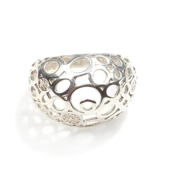 925 Ayar Gümüş Ajurlu Taşlı Model Yüzük - Resim 4