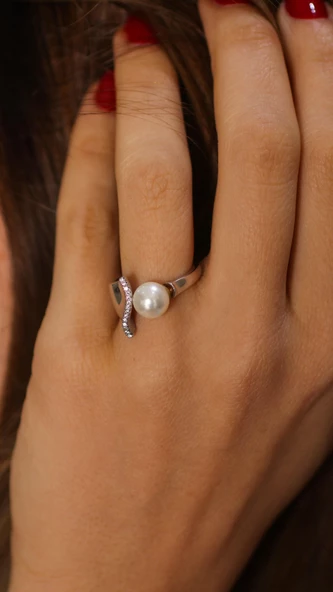 925 Ayar Gümüş Tek İncili S Sıralı Tasarım Yüzük ürün görseli 1