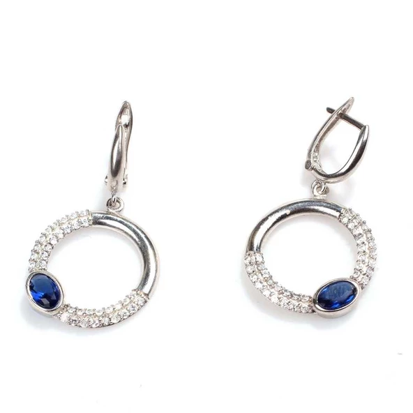 925 Ayar Gümüş Safir & Zirkon Taşlı Küpe ürün görseli 1