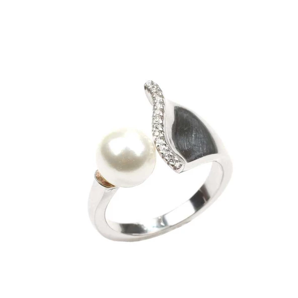 925 Ayar Gümüş Tek İncili S Sıralı Tasarım Yüzük - Resim 2