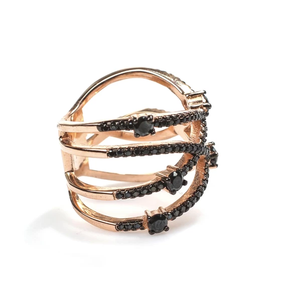 925 Ayar Gümüş Siyah Taşlı XX Model Pembe Renkli Yüzük - Resim 5