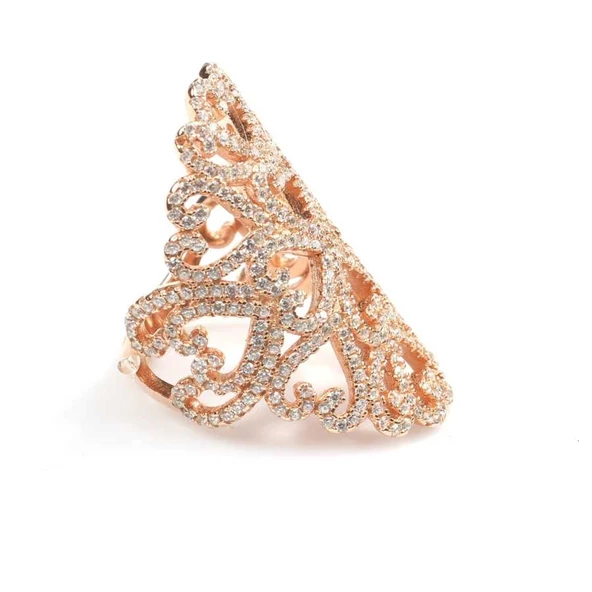 925 Ayar Gümüş Motifli Oval Tasarım Beyaz Renk Yüzük - Resim 4