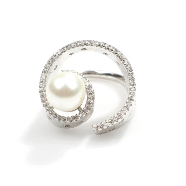 925 Ayar Gümüş 9 Tasarım İncili Yüzük - Resim 10