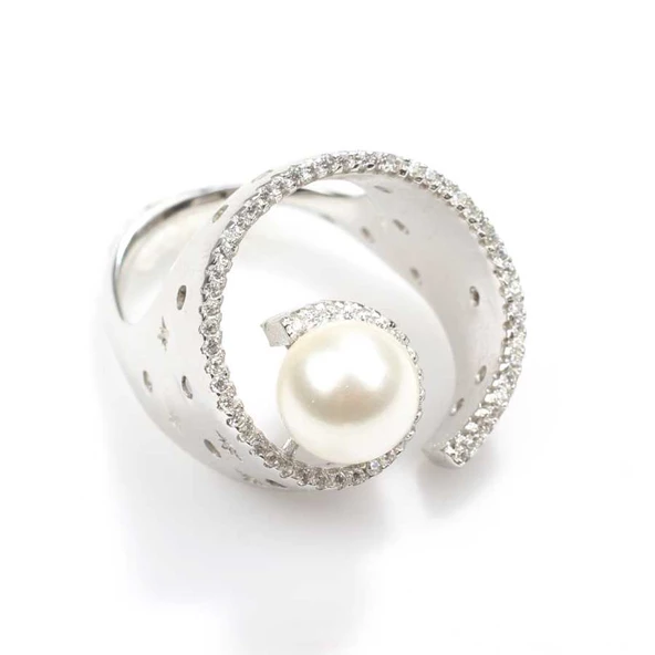 925 Ayar Gümüş 9 Tasarım İncili Yüzük - Resim 3