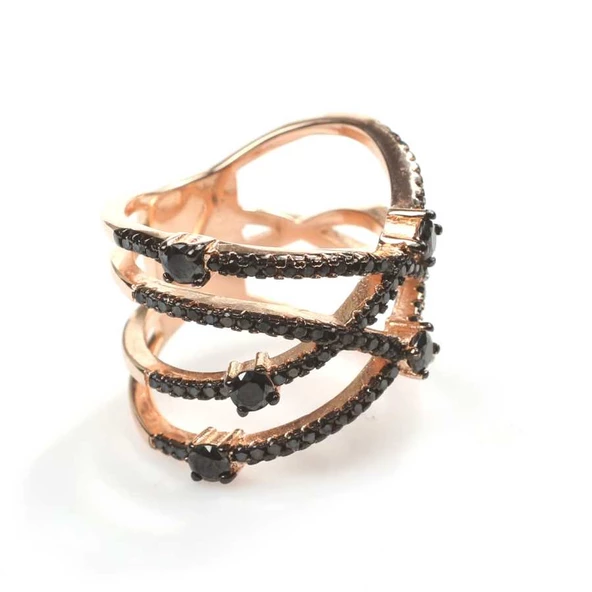 925 Ayar Gümüş Siyah Taşlı XX Model Pembe Renkli Yüzük ürün görseli 1