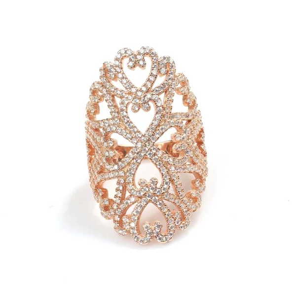 925 Ayar Gümüş Motifli Oval Tasarım Beyaz Renk Yüzük - Resim 5