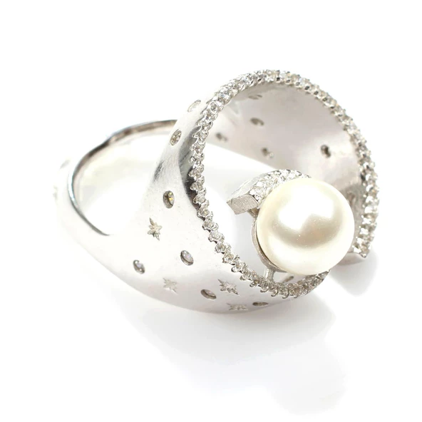 925 Ayar Gümüş 9 Tasarım İncili Yüzük - Resim 9