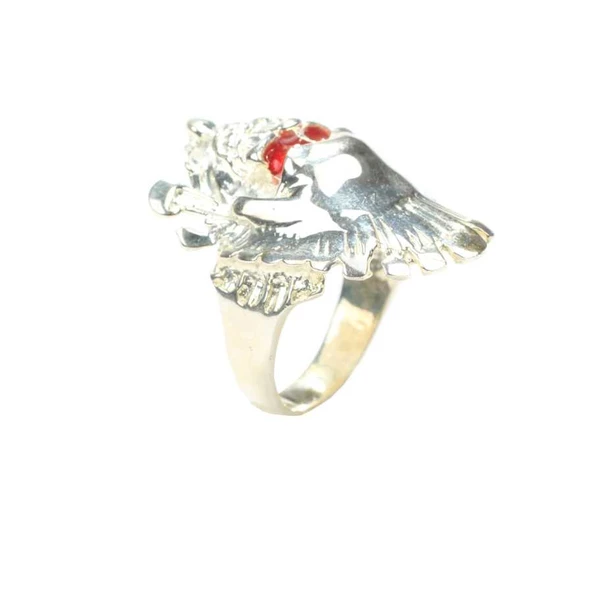 925 Ayar Gümüş Savaşçı Kızılderili Kafası Yüzük - Resim 4