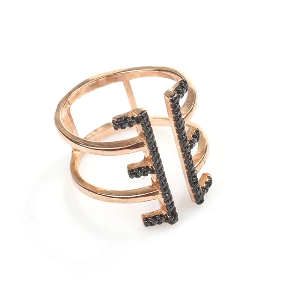 925 Ayar Gümüş E Harfli Tasarım Yüzük - Resim 6