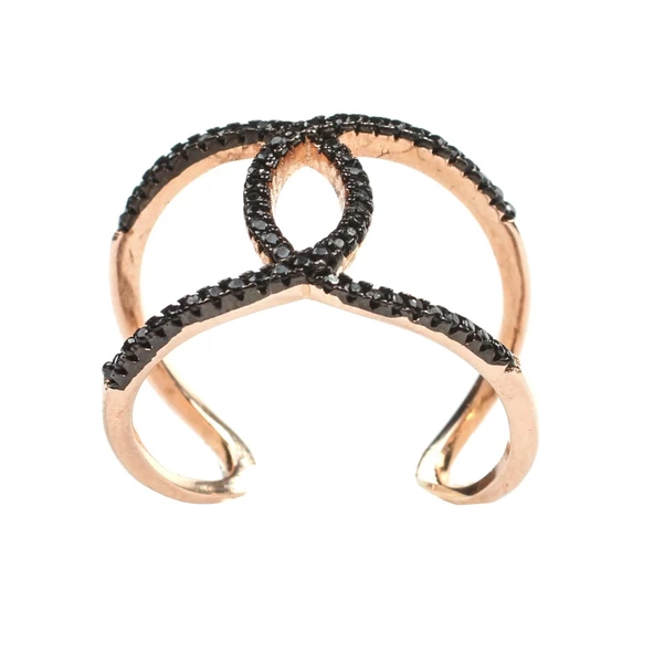 925 Ayar Gümüş Çift C\'li Tasarım Yüzük - Resim 6