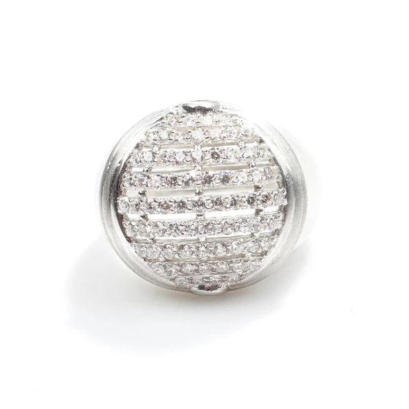 925 Ayar Gümüş Yuvarlak Izgaralı Taşlı Model Yüzük - Resim 4