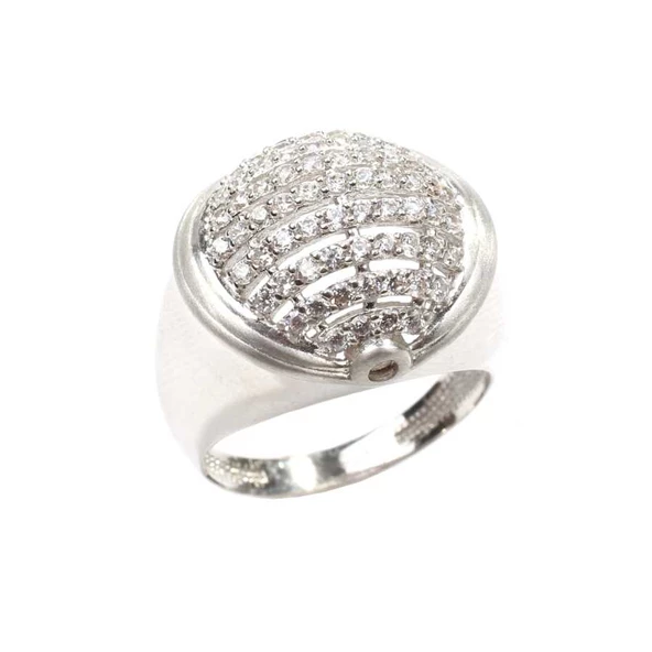 925 Ayar Gümüş Yuvarlak Izgaralı Taşlı Model Yüzük - Resim 2