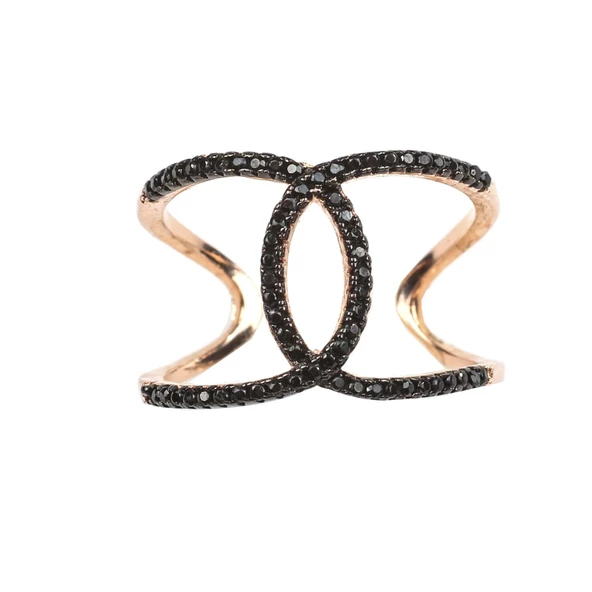 925 Ayar Gümüş Çift C\'li Tasarım Yüzük - Resim 3