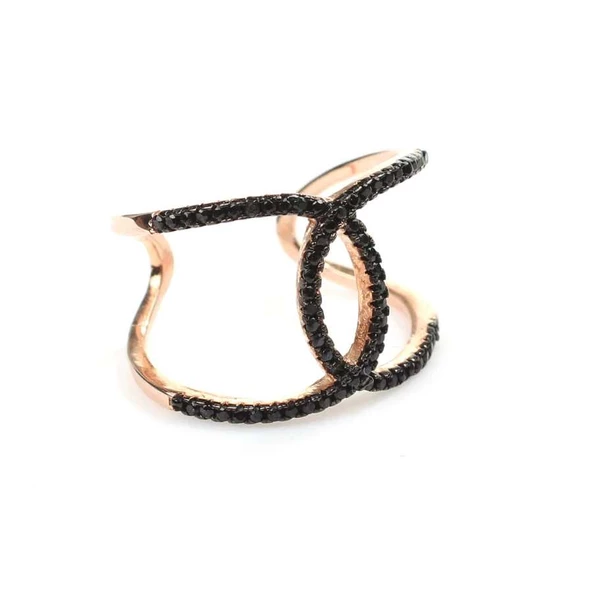 925 Ayar Gümüş Çift C\'li Tasarım Yüzük - Resim 2