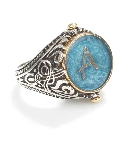 925 Ayar Gümüş Harfli Dönen Erkek Yüzük - Resim 2