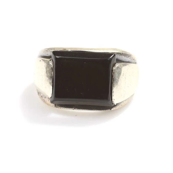 925 Ayar Gümüş Dikdörtgen Oniks Taşlı Erkek Yüzük - Resim 4
