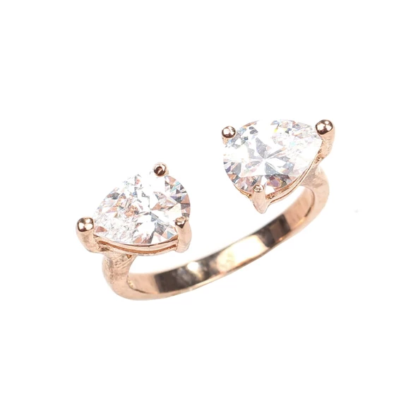 925 Ayar Gümüş Çiftli Damla Taşlı Yüzük - Resim 8