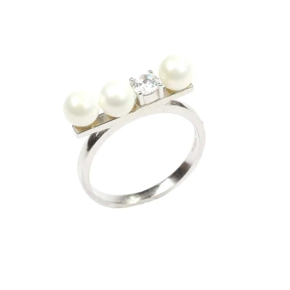 925 Ayar Gümüş Üç İncili Tasarım Yüzük ürün görseli 1