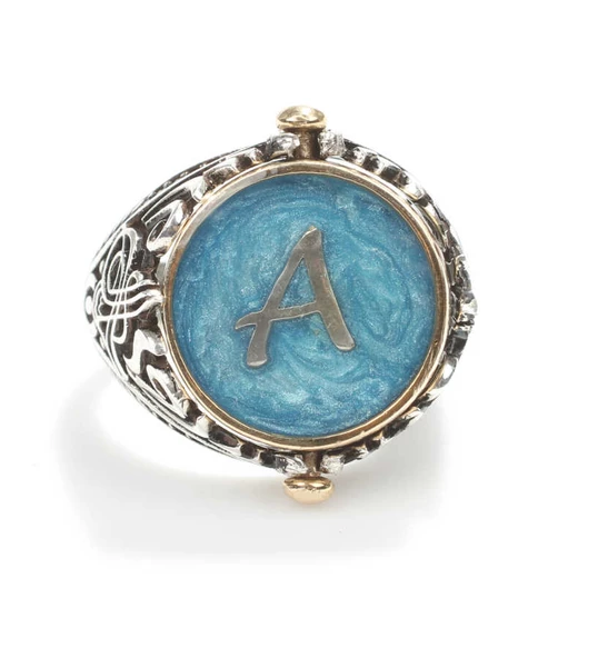 925 Ayar Gümüş Harfli Dönen Erkek Yüzük ürün görseli