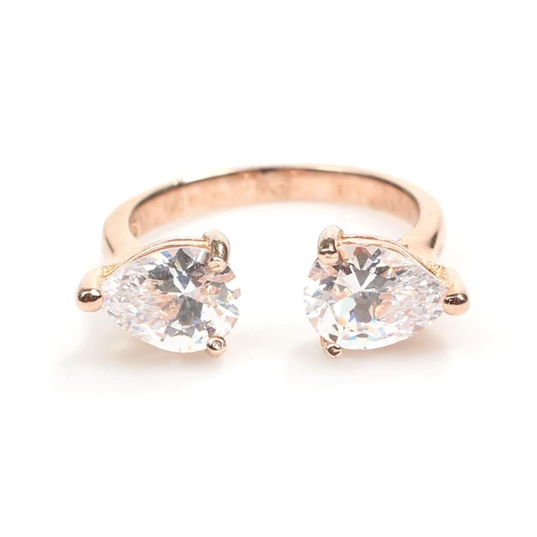 925 Ayar Gümüş Çiftli Damla Taşlı Yüzük - Resim 7