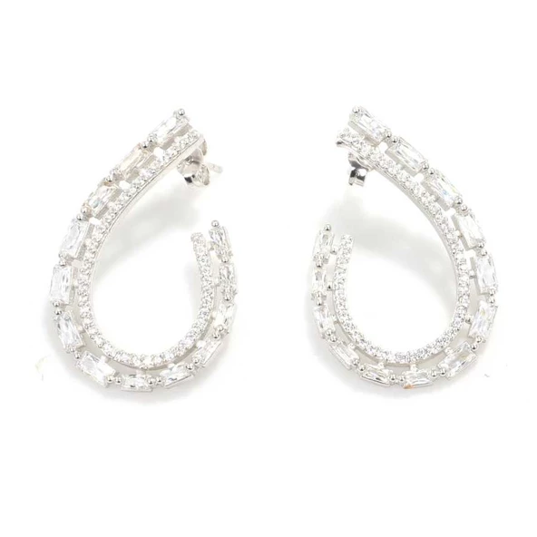 Pırlanta Montür Gümüş Küpe, Baget - Resim 5