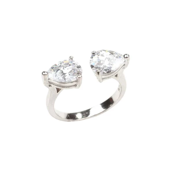 925 Ayar Gümüş Çiftli Damla Taşlı Yüzük - Resim 4