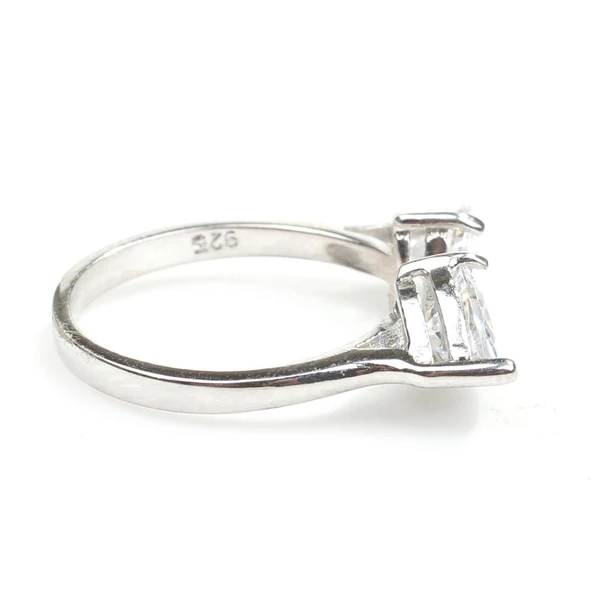 925 Ayar Gümüş Çiftli Damla Taşlı Yüzük - Resim 12