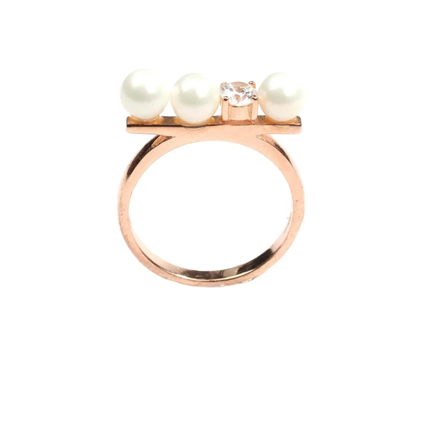 925 Ayar Gümüş Üç İncili Tasarım Yüzük - Resim 5