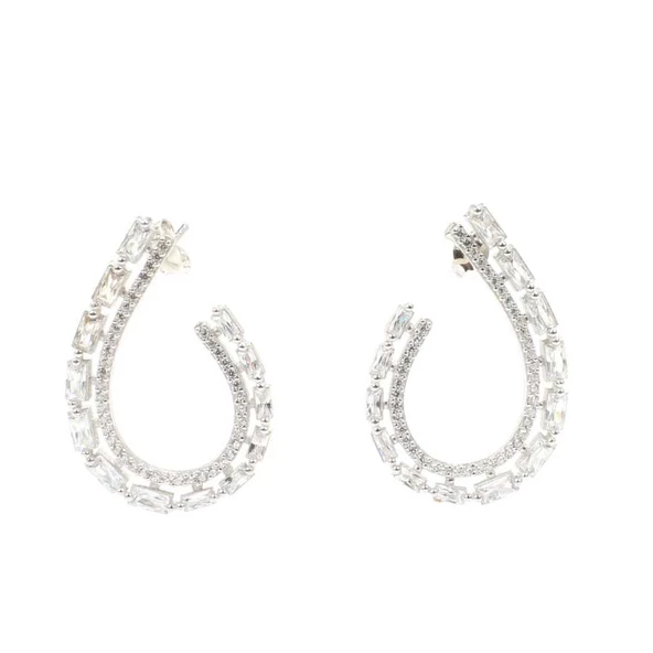 Pırlanta Montür Gümüş Küpe, Baget - Resim 4