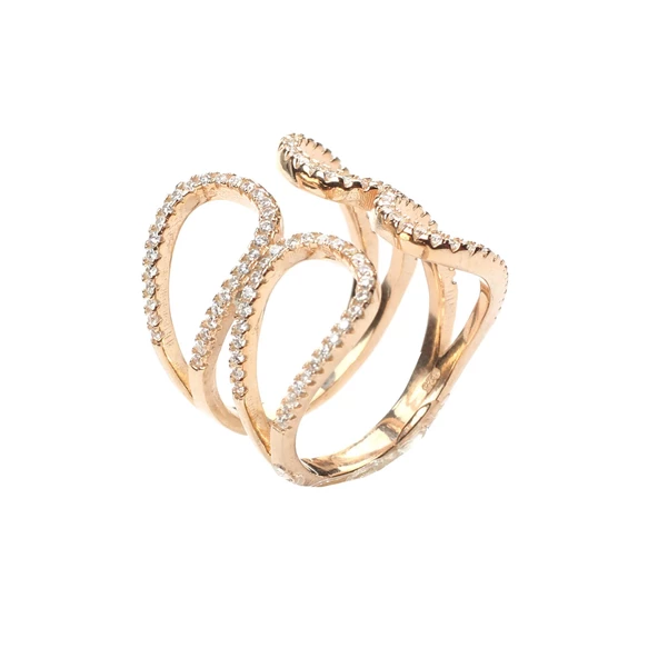 925 Ayar Gümüş Çift Damla Yaprak Tasarım Yüzük - Resim 8