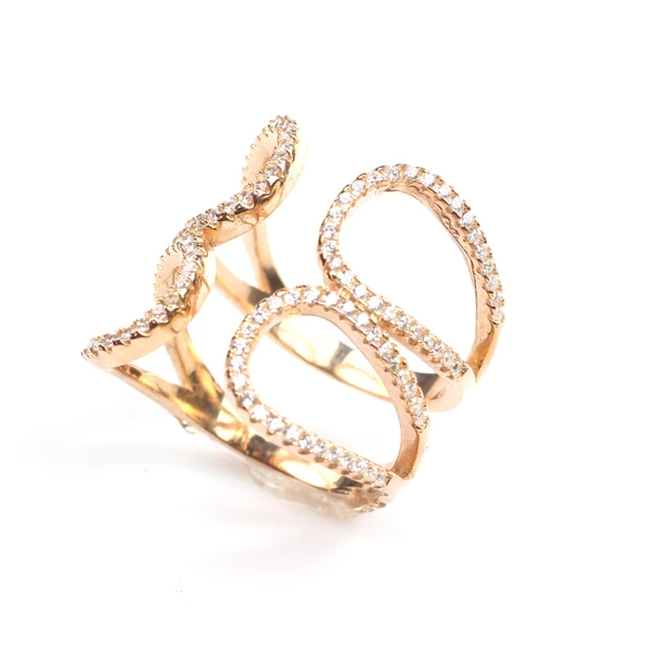 925 Ayar Gümüş Çift Damla Yaprak Tasarım Yüzük - Resim 9