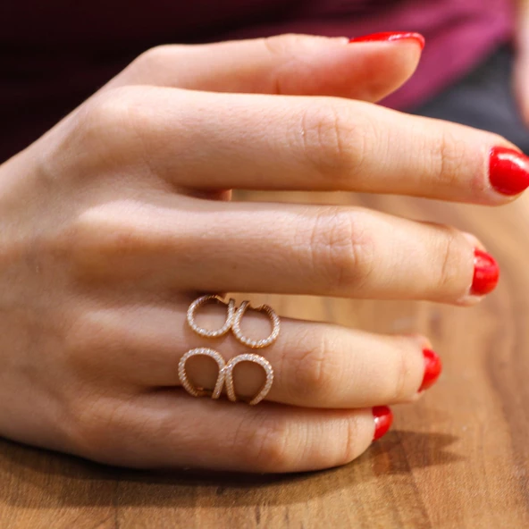 925 Ayar Gümüş Çift Damla Yaprak Tasarım Yüzük ürün görseli