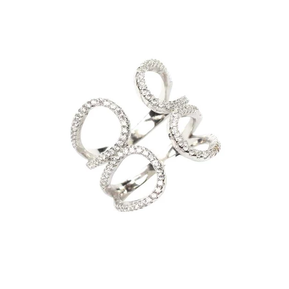 925 Ayar Gümüş Çift Damla Yaprak Tasarım Yüzük - Resim 5