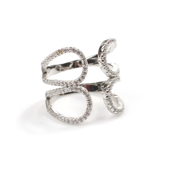 925 Ayar Gümüş Çift Damla Yaprak Tasarım Yüzük - Resim 12