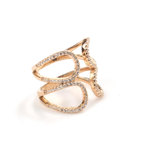 925 Ayar Gümüş Çift Damla Yaprak Tasarım Yüzük - Resim 10